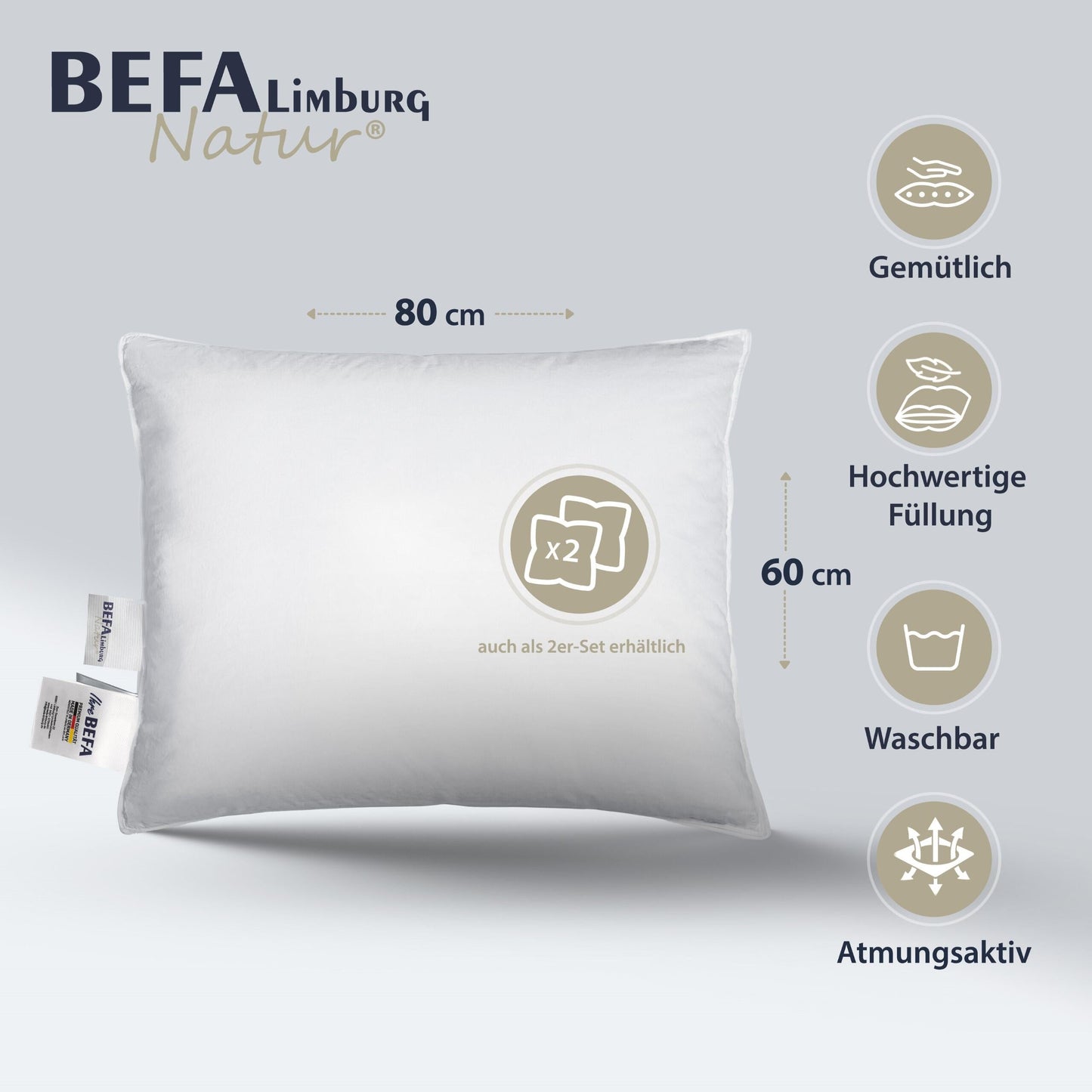 Federkissen - 100% Federn (2 Stück Set) - Detailansicht | BEFA Limburg