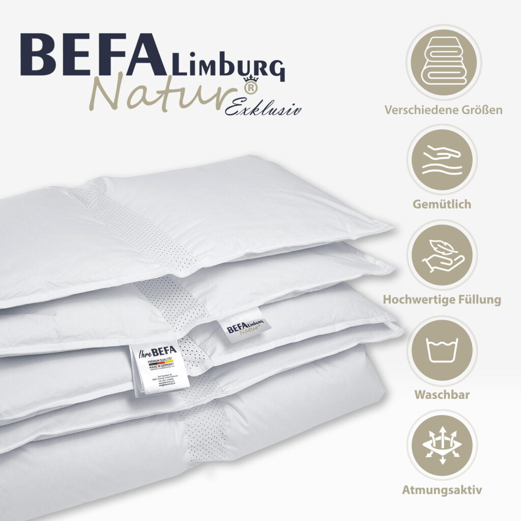 Clima Bettdecke - 90% Daune, Ganzjahreszeiten (2 Stück Set) - Seitenansicht | BEFA Limburg