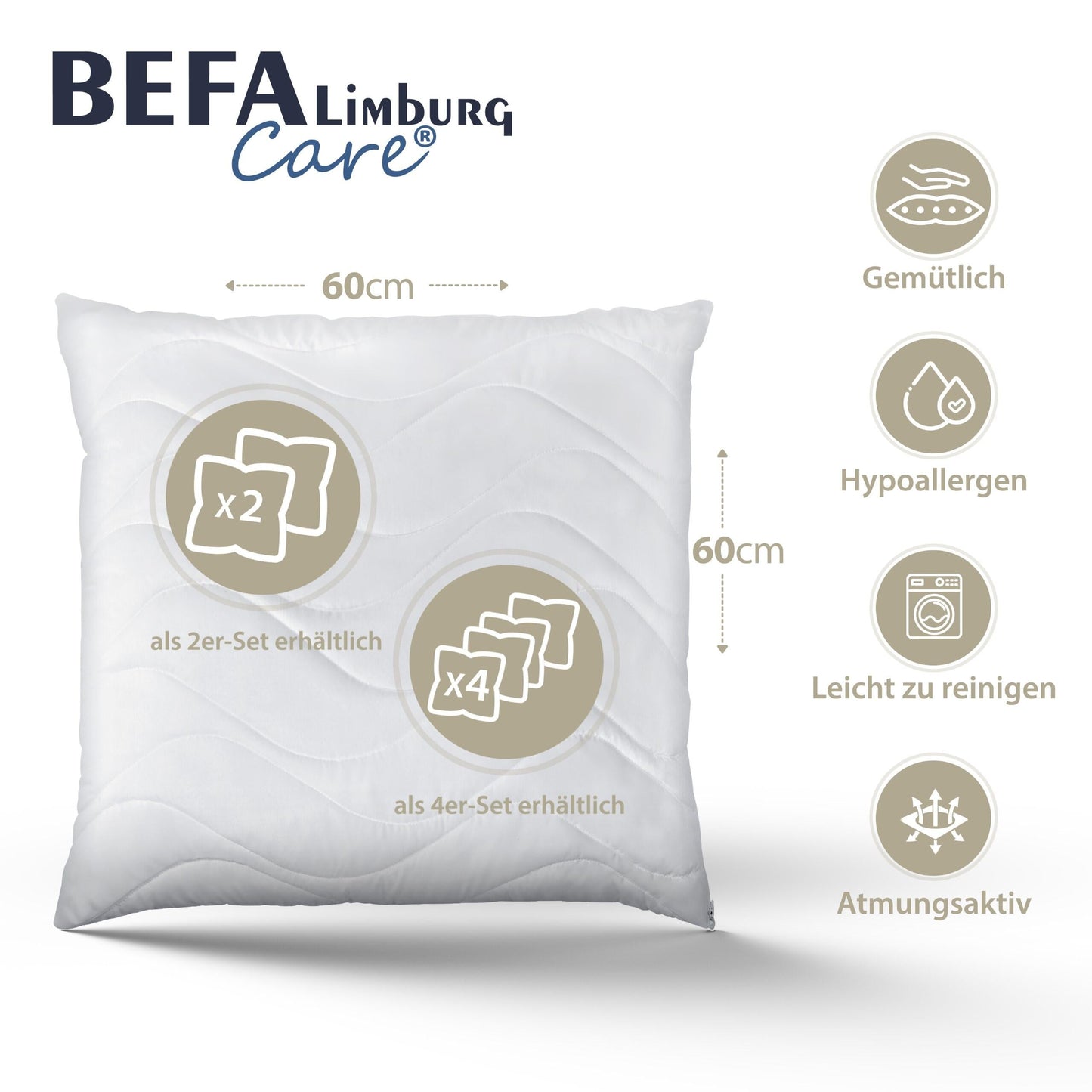 Mikrofaser Kopfkissen mit Aloe Vera - 60x60 cm - Füllung | BEFA Limburg