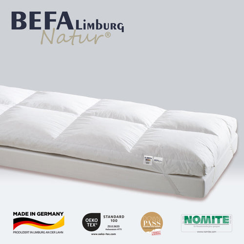 Bild 1 in Galerieansicht laden. Daunen Matratzenauflage - Einlagig - Etikett | BEFA Limburg