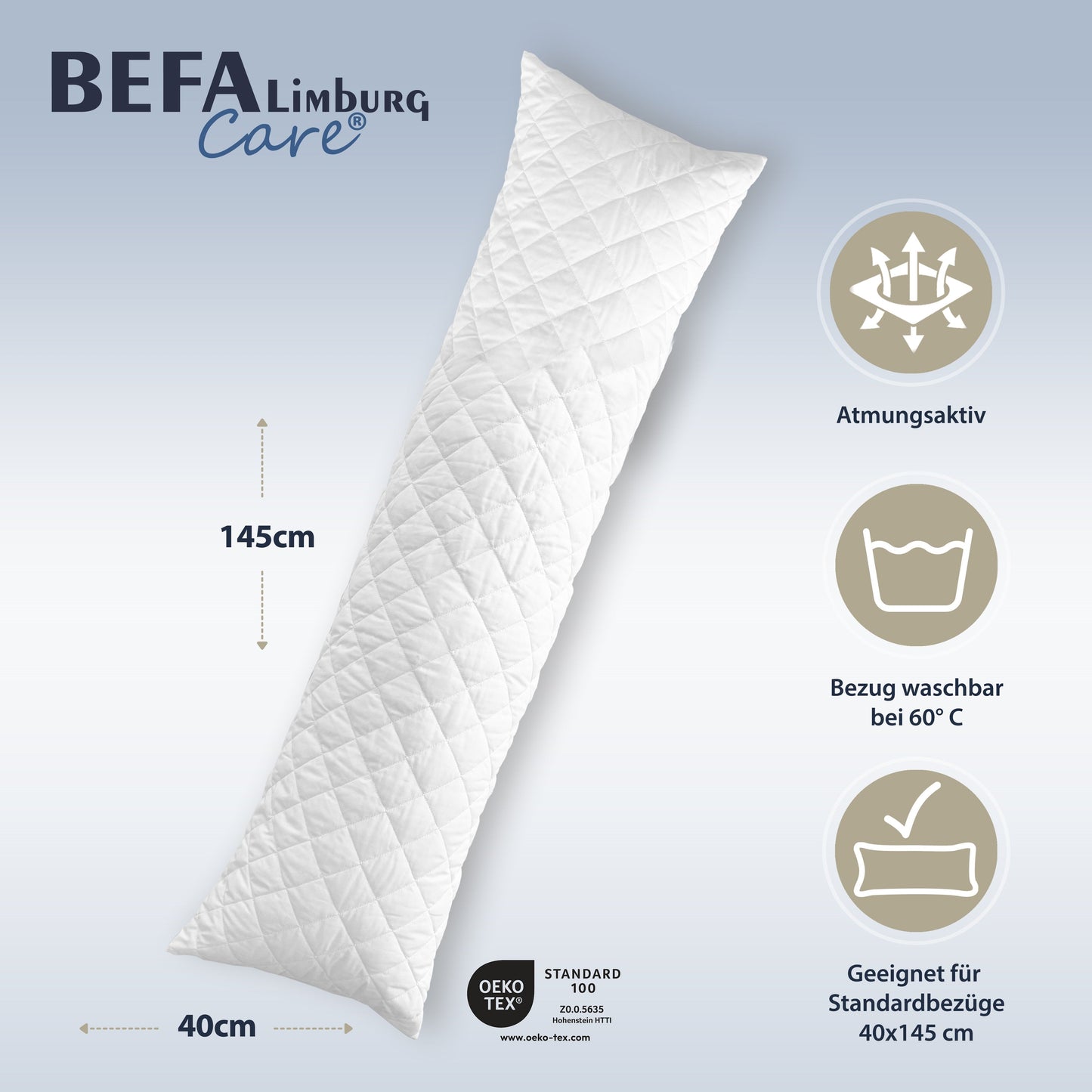 Seitenschläferkissen 40x145 / Schwangerschaftskissen / Mittelfest - Detailansicht | BEFA Limburg