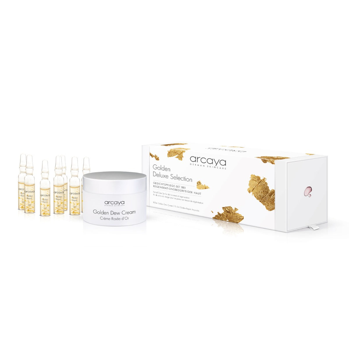 arcaya Golden Deluxe Selection Set mit Golden Dew Cream 100 ml und 7 Golden Repair Ampullen
