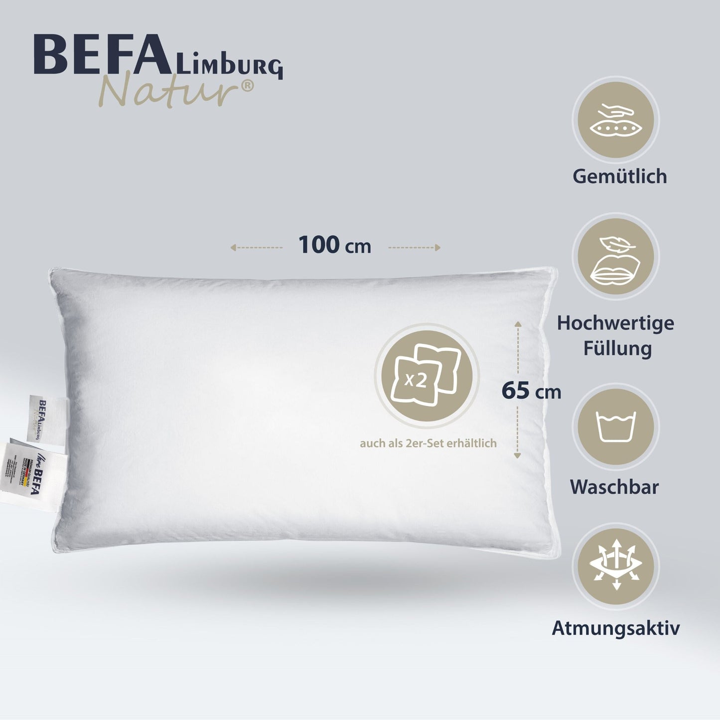 Federkissen - 100% Federn (2 Stück Set) - Nahaufnahme | BEFA Limburg