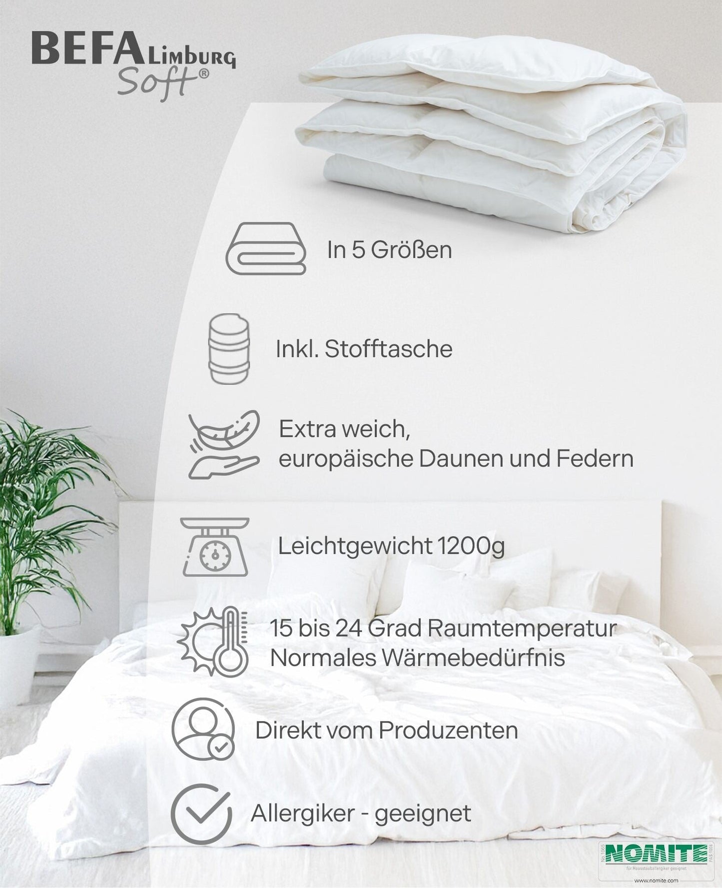 Federdecke - 90% Federn, Winterdecke - Füllung | BEFA Limburg