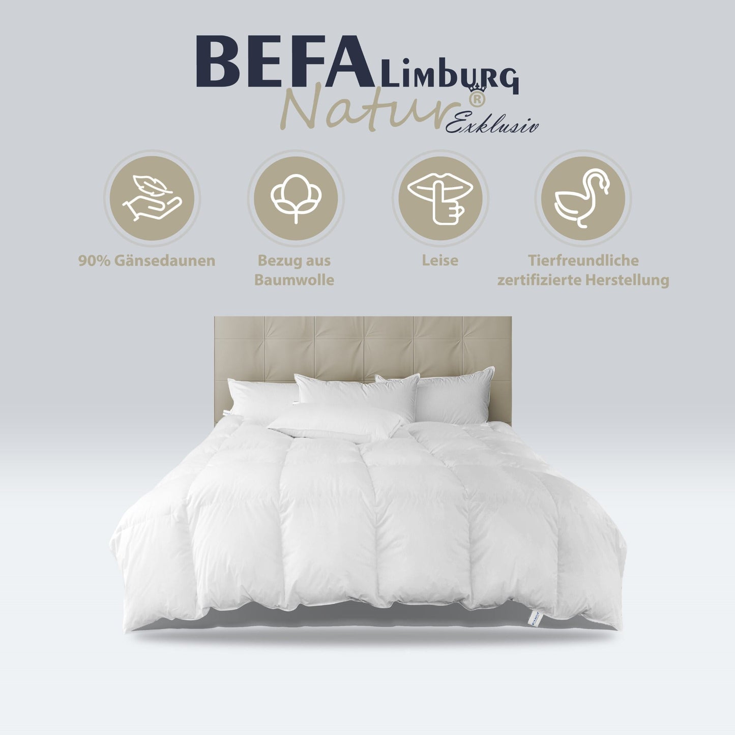 Tencel Gänsedaunendecke - 90% Gänsedaune, Winterdecke - Seitenansicht | BEFA Limburg