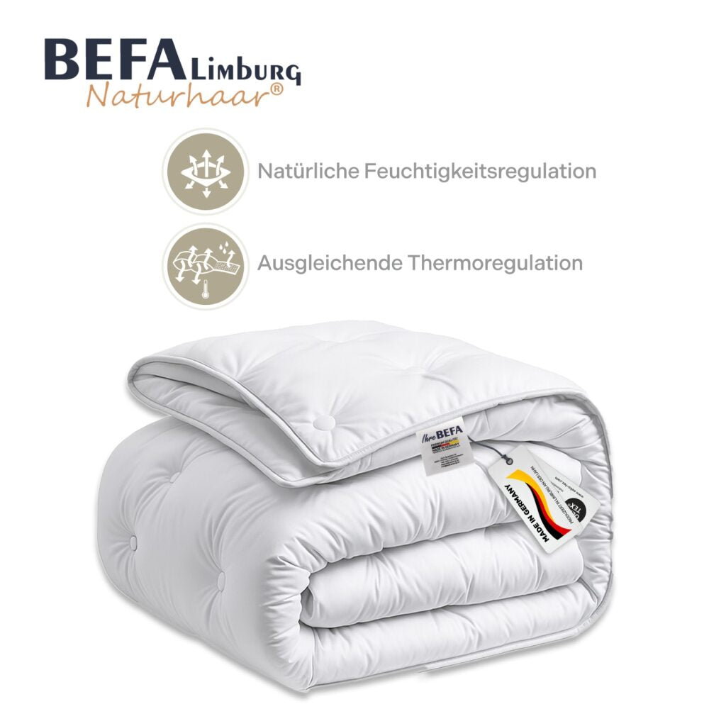Kamelhaar Bettdecke - 100% Kamelhaarfüllung, Ganzjahr - Seitenansicht | BEFA Limburg