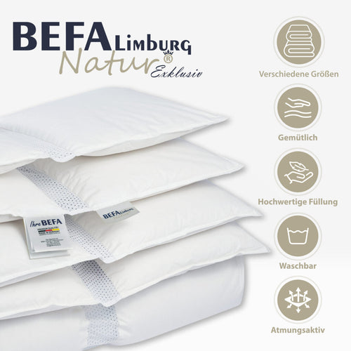 Bild 1 in Galerieansicht laden. Clima Bettdecke - 90% Gänsedaune, Winterdecke - Seitenansicht | BEFA Limburg