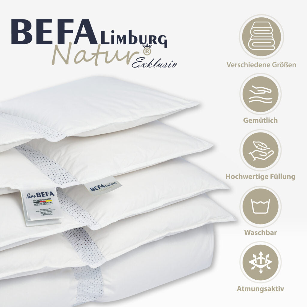 Clima Bettdecke - 90% Daune, Winterdecke (2 Stück Set) - Seitenansicht | BEFA Limburg